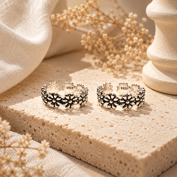 Daisy Floral Sterling Silver Toe Ring Adjustable