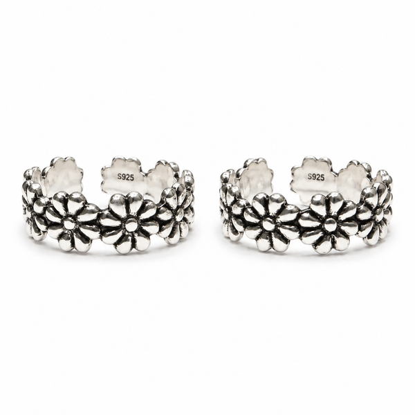 Daisy Floral Sterling Silver Toe Ring Adjustable