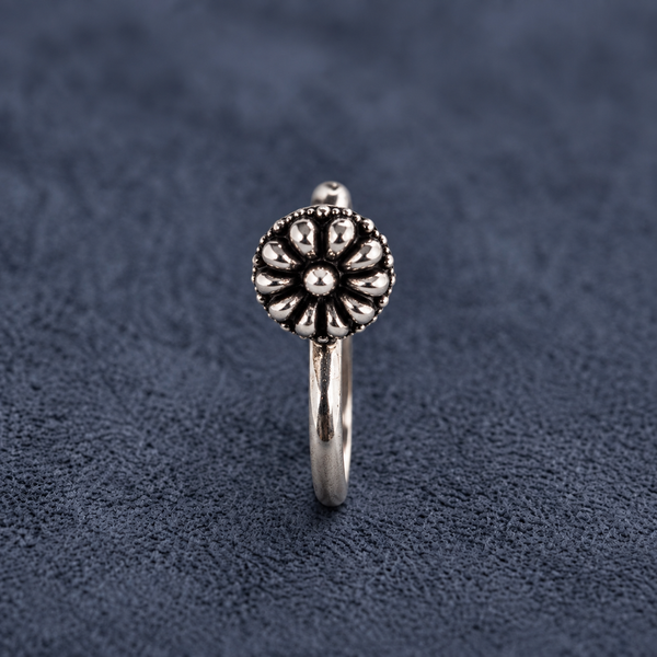 Sunburst Floral Oxidized Sterling Silver Nose Pin