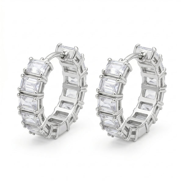 Aria Emerald-Cut Eternity Huggie Earrings