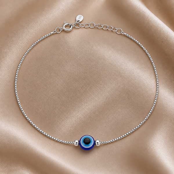 Protective Evil Eye Silver Anklet