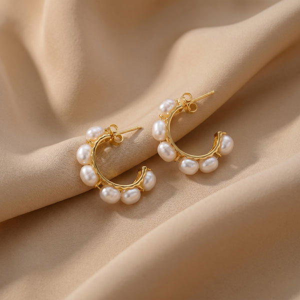 Pearl Muse Hoop 92.5 Silver Earrings with 1.5 micron gold plating
