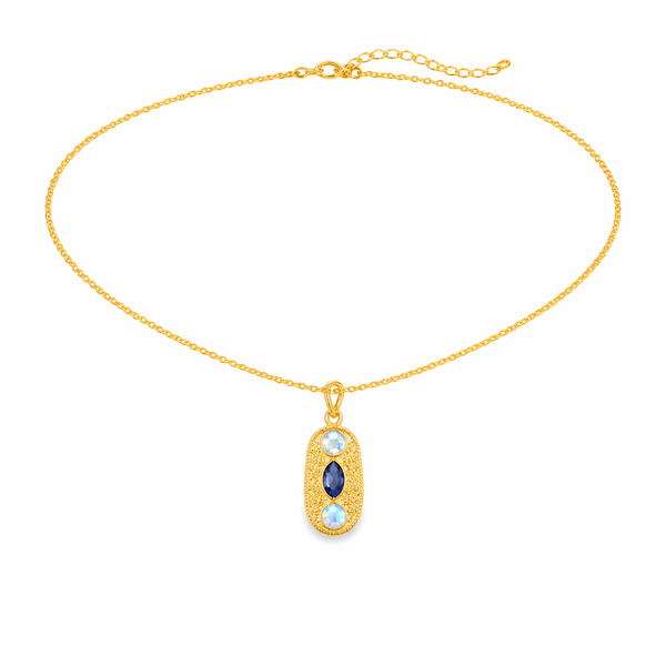 Rainbow (Moonstone + Sapphire) 92.5 Silver Neckchain with semi precious stones