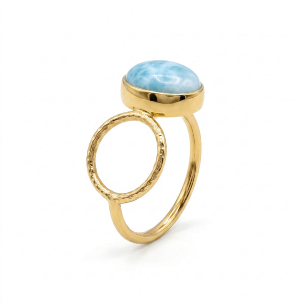 Larimar 92.5 silver ring with 1.5 micron gold plating