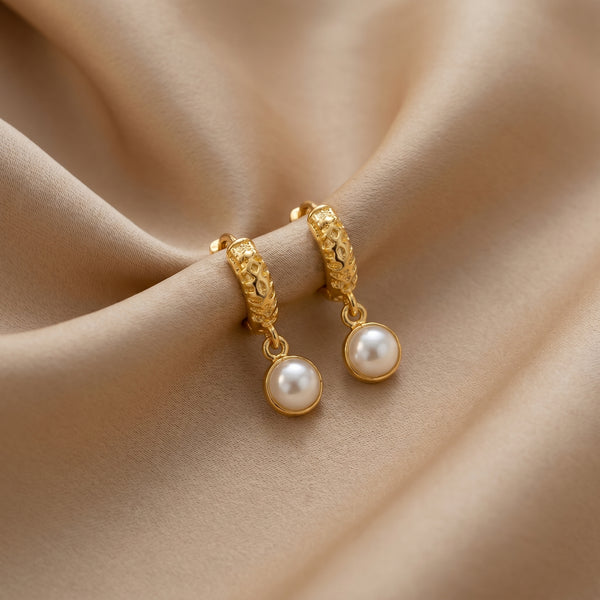 Pearl Drop Hoops | 92.5 Sterling Silver Gold-Plated Pearl Earring