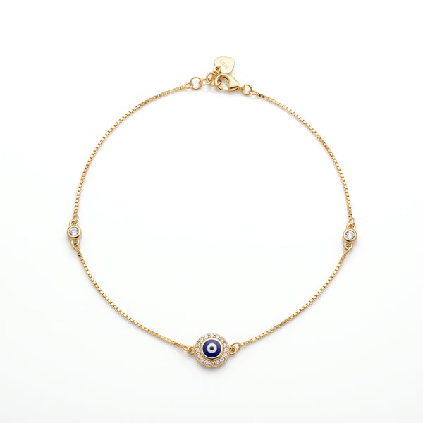 Solitaire-Accented Evil Eye Gold Anklet