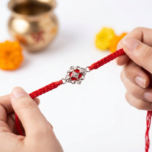 Silver Filigree Macrame Rakhi