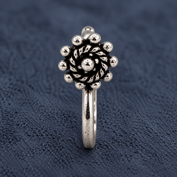 Braided Floral Oxidized Sterling Silver Nose Pin