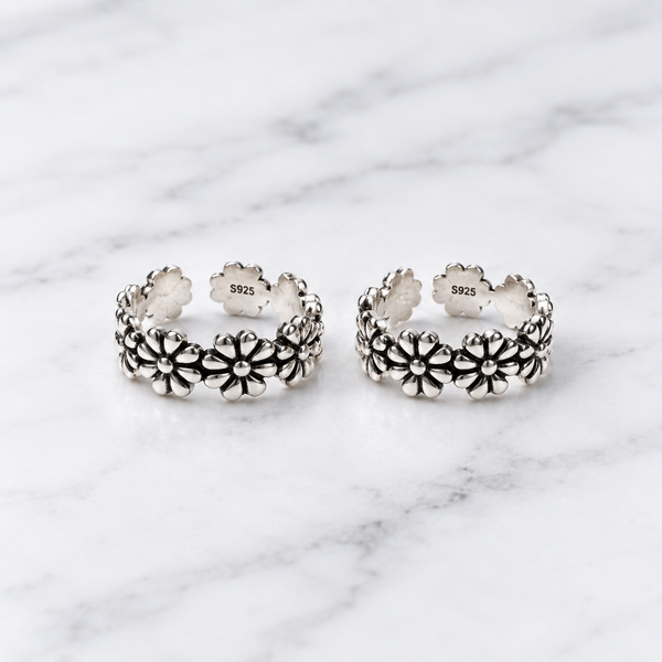 Daisy Floral Sterling Silver Toe Ring Adjustable