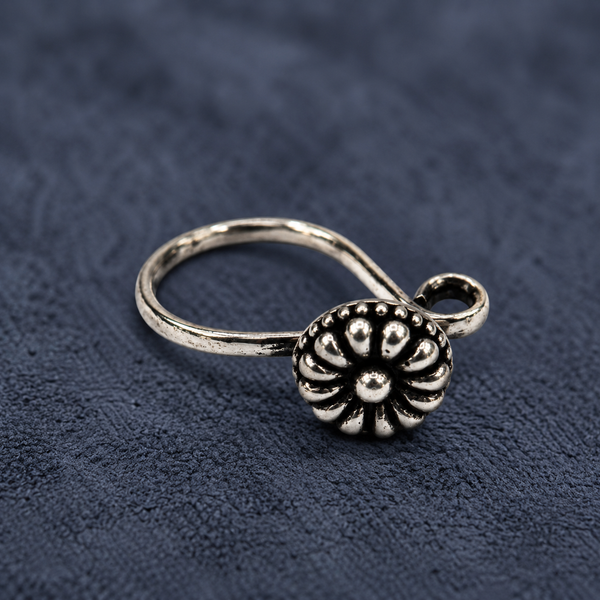 Sunburst Floral Oxidized Sterling Silver Nose Pin