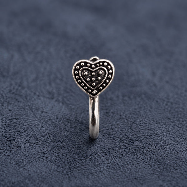Heart Filigree Oxidized Sterling Silver Nose Pin