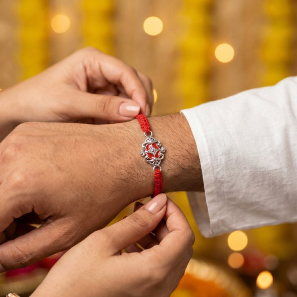 Silver Filigree Macrame Rakhi