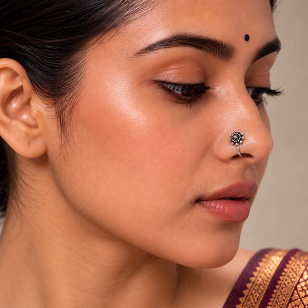 Braided Floral Oxidized Sterling Silver Nose Pin