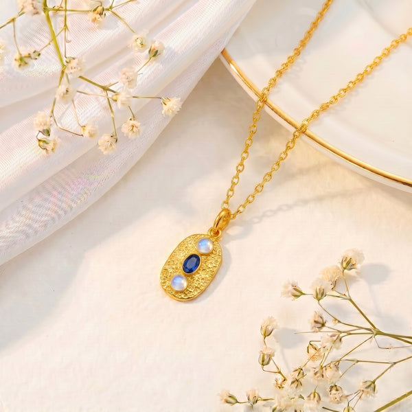 Rainbow (Moonstone + Sapphire) 92.5 Silver Neckchain with semi precious stones