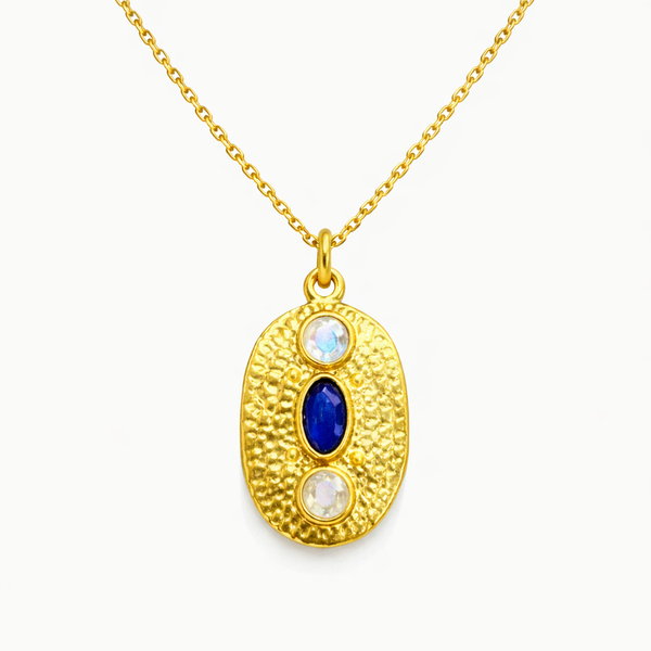 Rainbow (Moonstone + Sapphire) 92.5 Silver Neckchain with semi precious stones